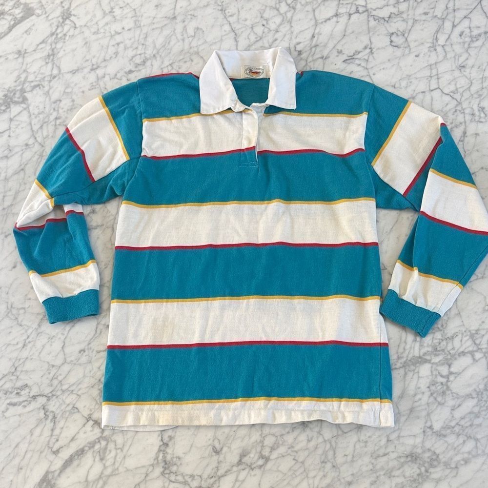 Vintage Rugby Striped Polo Men’s Sz M Long Sleeve Shirt Marsh Landing